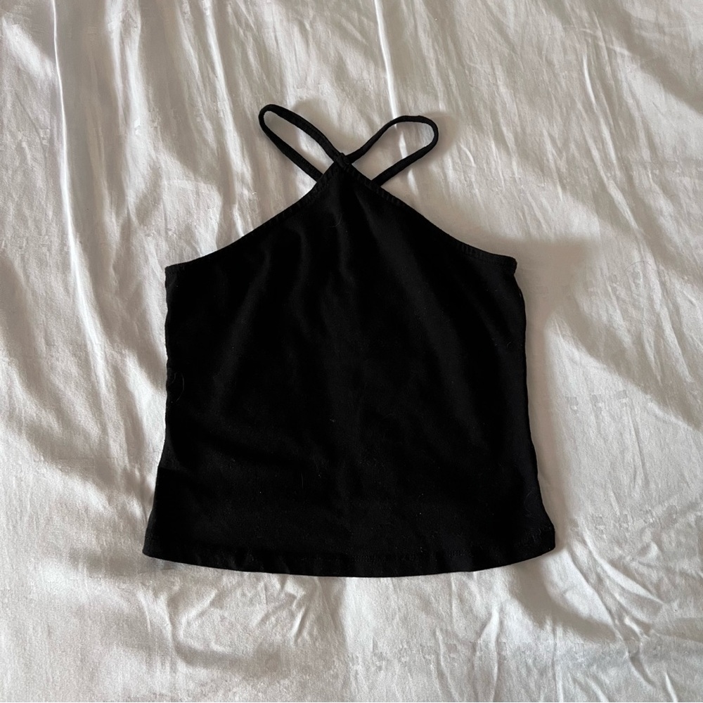 Black Cropped Halter Top